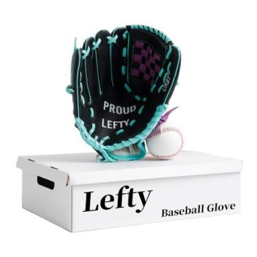 Imagem de Urby Luva De Beisebol Para Canhotos, Luva De T-Ball Para Canhotos, Somente Para Arremessos Com A Mão Esquerda. Luvas De Beisebol Para Canhotos E T-Ball. Preta E Roxa. 29 Cm. Idade: 7 A 11 Anos.