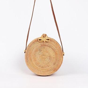 Imagem de Saco De Palha Saco De Praia Sacos De Palha Redondos Mulheres Verão Rattan Bolsa Artesanal Tecido Praia Cross Body Bag, Khaki, Natural