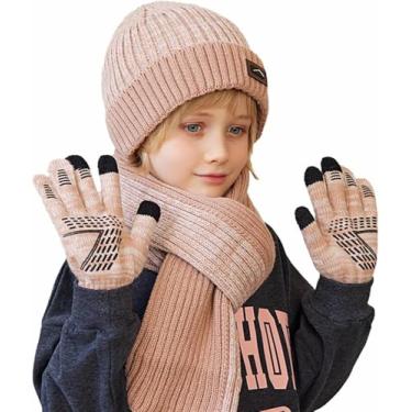 Imagem de Conjunto De Gorro De Inverno Para Crianças, Chapéu, Cachecol Para Meninas E Meninos De 4 A 10 Anos, Pink