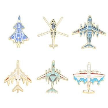 Imagem de UR URLIFEHALL Conjunto de 6 emblemas esmaltados de avião, veículo voador, alfinetes de lapela para roupas, suéter, cachecol, chapéus, jeans, artesanato, clipes fixadores