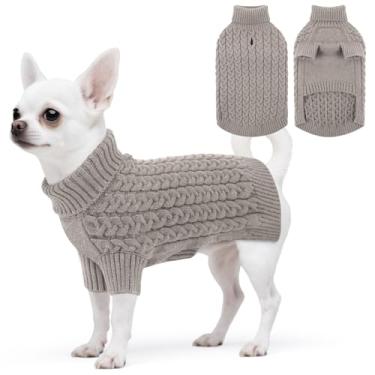Imagem de SAWMONG Suéter para cães, suéteres para cães pequenos, meninas, meninos, pulôver de malha de gola rolê, roupas para animais de estimação para clima frio (cinza, PP