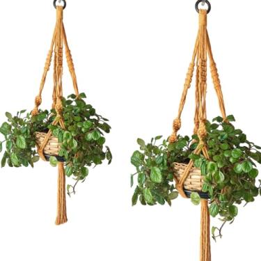 Imagem de Kit 02 Suporte Corda Para Vasos de Planta 70 cm Cor Mostarda