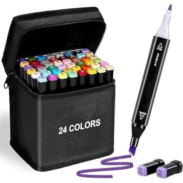 Imagem de Kit 24 Canetas Marcador Permanente Premium Ponta Dupla (1-6mm), à Base de Água; Estojo Portátil para Desenho, Ilustração, Mangá, Design, Artistas.