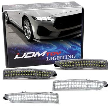 Imagem de iJDMTOY Conjunto de 4 peças de lente transparente xenon branco completo LED pontilhado frontal e traseiro kit de luz marcador compatível com Ford Mustang 2024-up (S650)