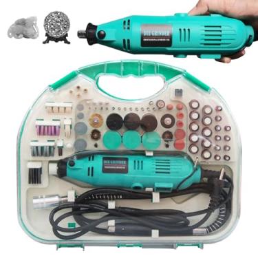 Imagem de Micro Retifica Elétrica, 135W, Verde, 8.000-32.000 RPM, Kit com Acessórios, 12V, para Corte, Gravação, Moagem, Polimento, 5 x 5 x 23 cm