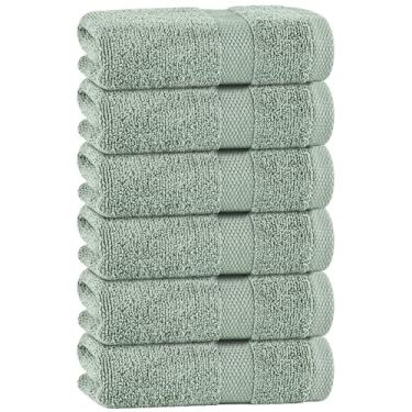 Imagem de White Classic Toalhas de mão verdes para banheiro [pacote com 6] Toalha de mão de algodão a granel para academia, cozinha e spa, 40,6 x 70 centímetros macias altamente absorventes toalhas de salão de