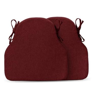 Imagem de Kafiso Conjunto de 2 almofadas de cadeira de cozinha, almofadas de assento para cadeiras de jantar, parte inferior antiderrapante, em forma de U, laços, banco de bar de espuma de alta resiliência