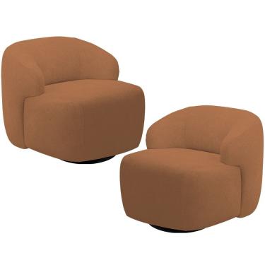 Imagem de Kit 02 Poltronas Decorativa Orgânica Giratória Para Sala Living Barolo L06 Bouclê Terracota - Lyam Decor