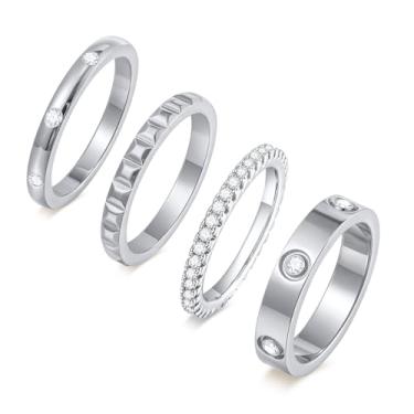 Imagem de Anéis de ouro empilháveis para mulheres – Conjunto de anéis banhados a ouro 18 K, aço inoxidável não manchado, zircônia cúbica, aliança da amizade, joias modernas, presentes de festa de aniversário de