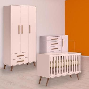 Imagem de Berço Mini Cama Cômoda Sapateira e Guarda Roupa Retro Rosa - Qmovi