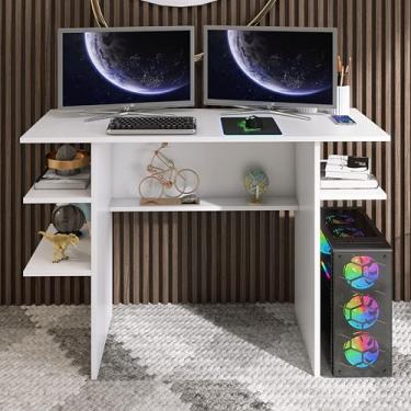 Imagem de Escrivaninha Gamer com 3 Nichos, 90 x 77 x 37 cm, Branca, Design Moderno, Mesa para Computador