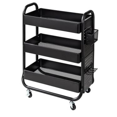 Imagem de Honey-Can-Do Carrinho de artesanato com rolamento preto com rodas, pegboard, prateleira e cesta de metal