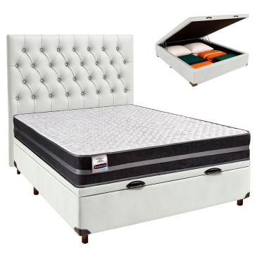 Imagem de Cama Box Bau + Colchão Casal Molas Ultralastic Bogota Inducol + Cabeceira Estofada