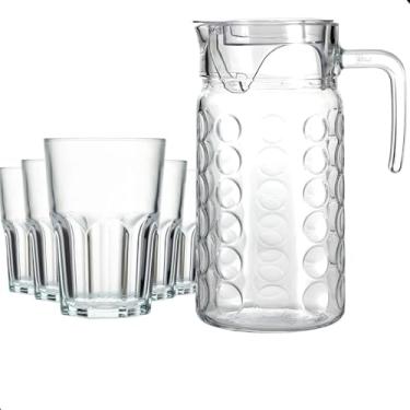 Imagem de Conjunto de Jarra e Copos em Vidro, 7 Peças, Transparente, Jarra 1.8L com 6 Copos Variados, Design Moderno, Mesa Posta, Para Água, Sucos e Drinks, Material Premium (SYDNEY 350ml)