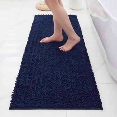 Imagem de ILANGO Tapetes de banheiro azul marinho 70 x 24, tapetes de banho de chenille absorventes extramacios, tapete de banho grosso, antiderrapante, felpudo, lavável na máquina, tapetes de banho de secagem
