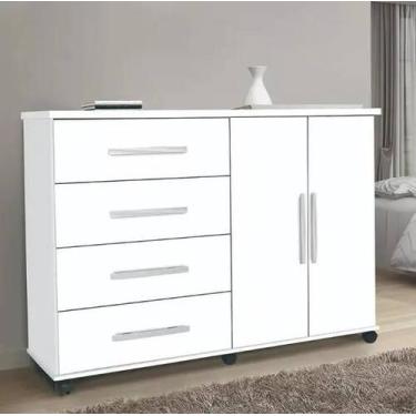 Imagem de Cômoda Bali 4 Gavetas 2 Portas com Rodinhas Branca Primus