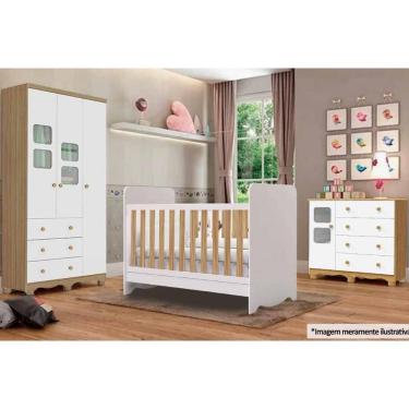 Imagem de Quarto Infantil Completo 3 Peças QI126 com Guarda-Roupa 3 Portas 3 Gavetas em MDF 91.9c...
