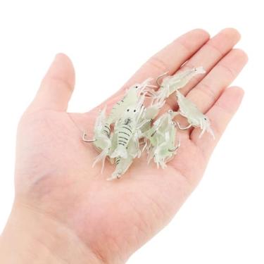 Imagem de 10 ganchos macios de isca de camarão, simulação de camarão, iscas macias de camarão, equipamento de pesca para robalo, truta, salmão, peixe, água doce e salgada (4,6 cm luminoso)