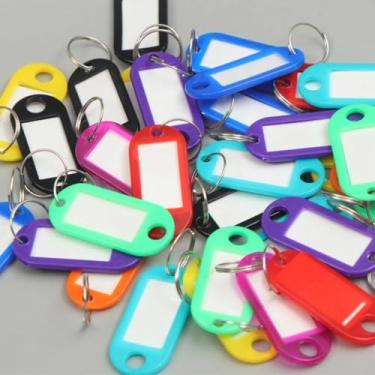 Imagem de 50 etiquetas de chaveiro - etiquetas de plástico 10 cores sortidas de chaveiro, identificadores, etiquetas de nome e etiquetas, adaptam-se a unidade USB, chaves, animais de estimação, bolsas, cores