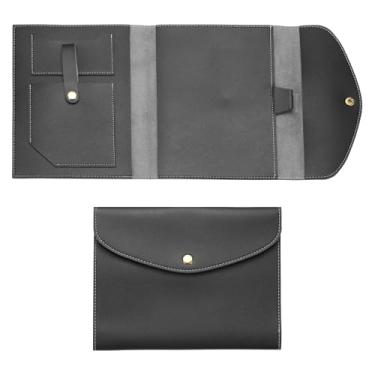 Imagem de Generic Capa de agenda, capa de couro para cartões de visita, documentos, caderno com suporte para caneta, bolso para telefone, compartimento para cartão, botão seguro, preto