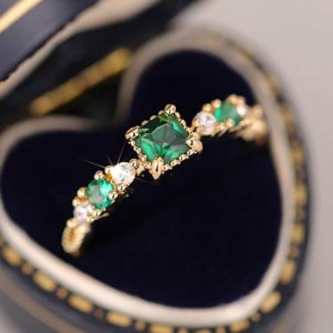 Imagem de Anel de declaração de zircônia cúbica acessório dourado personalizado ideal para uso diário feminino casual festa feriado aniversário amor verde zircônia cúbica joia presente, 7, Cobre, Sem pedra