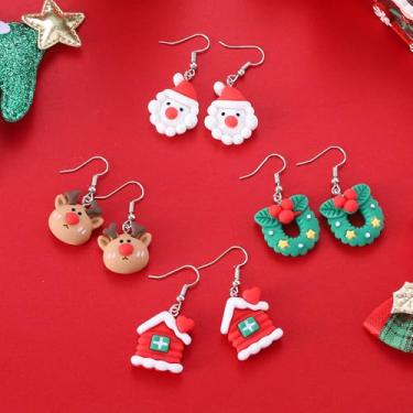 Imagem de Brincos de Natal para mulheres, Papai Noel, veado, brincos pendurados, roupas de Natal, acessórios de bijuteria, 2inch, Liga de aço, Sem pedra preciosa