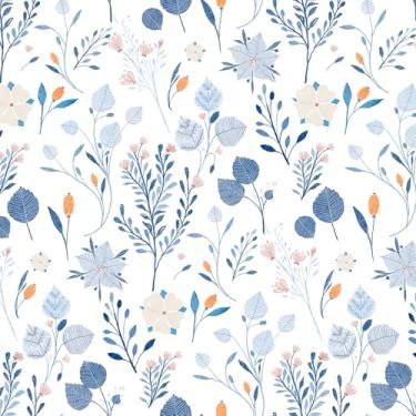 Imagem de Papel de parede floral azul e branco 43,9 cm x 998,2 cm Boho