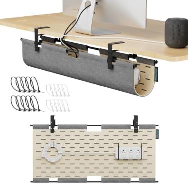 Imagem de Bandeja de gerenciamento de cabos sob a mesa 2 em 1 e painel de privacidade, organizador de cabos de feltro de dupla face para esconder fios e bagunça, suporte de cabo de mesa para escritório e casa
