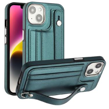 Imagem de Capa de telefone com pulseira de couro para iPhone 14 13 12 11 Pro Max XS X XR SE 2020 2022 7 8 Plus com capa protetora de suporte de cartão, verde, para iPhone 7Plus (8Plus)