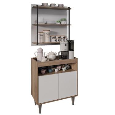 Imagem de Aparador Cantinho Do Café E Painel 3 Prateleiras Flora M24 Freijó/branco - Mpozenato