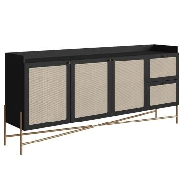 Imagem de Balcão Aparador Buffet 3 Portas Pé Metal Arlo A10 Nero/dourado - Mpozenato