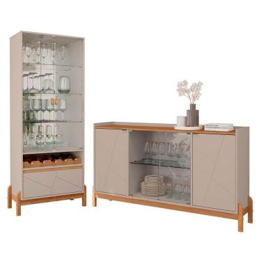 Imagem de Sala De Jantar Bari Com Cristaleira E Buffet Aparador Off White-cedro - Casa D Off White-cedro