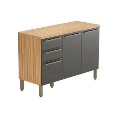 Imagem de Gabinete De Cozinha Modulado Balcão Nápoli Prime 3 Portas E 2 Gavetas Com Tampo 120cm Amendoa-grafite - Ronipa