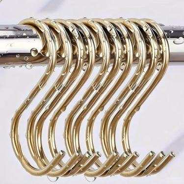 Imagem de Pacote com 10 ganchos em S resistentes, ganchos utilitários de metal de 10 cm com pontas de borracha - Ganchos de pendurar revestidos de vinil à prova de ferrugem para cozinha, armário - ouro