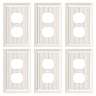 Imagem de Pacote com 6 placas clássicas para tomada frente e verso, placas decorativas de interruptor de amêndoa leve e tampas de tomada, placas de parede de fibra de bambu natural para tomadas elétricas, 1