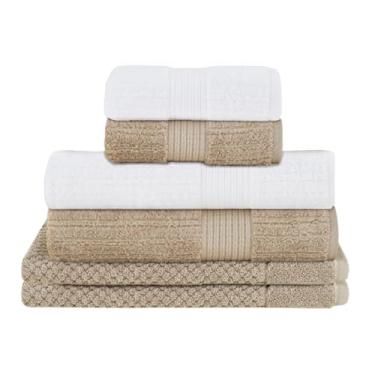 Imagem de Buddemeyer, Jogo Toalha de Banho Buddemeyer 6 Peças Luxo Fio Penteado Premium Alta Absorção Cor:Branco 1011 e Bege T. 1534