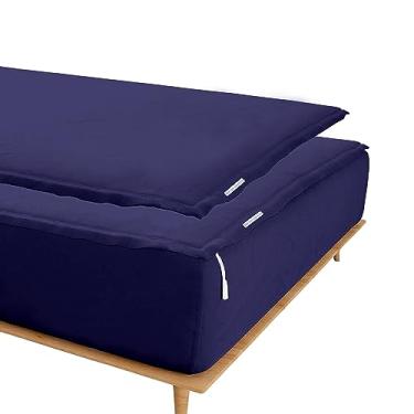 Imagem de Zip On Sheets™ Lençol solteiro com zíper - bolsos profundos de até 40,6 cm - inclui 1 lençol com elástico e 2 lençóis com zíper - fácil de usar, lençol de elástico 500 fios de algodão acetinado - azul