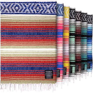 Imagem de Hydration Nation Cobertor listrado mexicano grande autêntico tecido à mão - macio, durável, ecológico - 178 x 127 cm - Nascer do sol