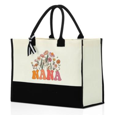 Imagem de PQV Grandma Aunt Mother in Law Mom Godmother Gifts Waterproof Canvas Tote Bag Bolsa de praia para mulheres aniversário Natal, Nana floral, Large