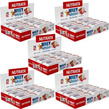 Imagem de Kit 5X Barra Whey Grego Bar - 12 Unidades de 40g Morango com Chantilly - Nutrata-Masculino