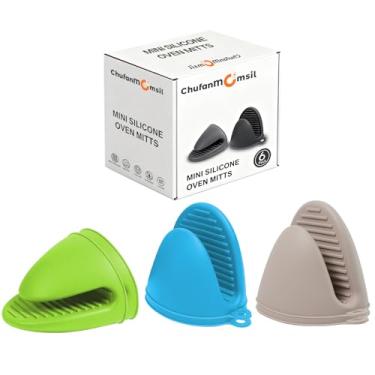 Imagem de Luvas de forno de silicone resistentes ao calor para cozinhas, mini luvas de borracha fofas ChufanMomsil 3 pares para grelhar, cozinhar, luvas curtas para assar pequenos conjuntos de aperto de