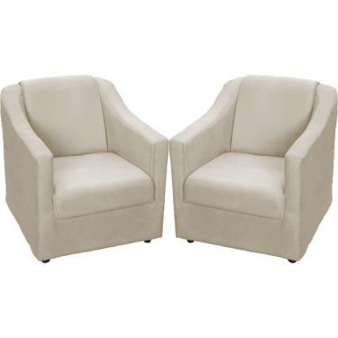 Imagem de Kit 2 Poltronas Mila Pé De Plástico Cromado - Bege Suede