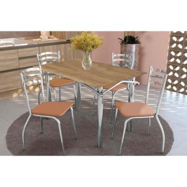 Imagem de Sala De Jantar Elba C- Tampo De Madeira 136cm + 4 Cadeiras Cromada-capuccino