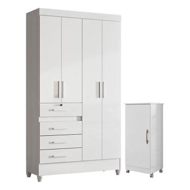 Imagem de Guarda Roupa Infantil Sobral E Armário Multiuso Lírio Branco Brilho - Moval