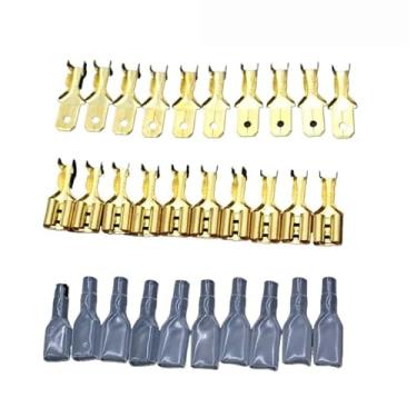 Imagem de VUBBJCRS 100 peças/lote 2,8/4,8/6,3 mm fêmea macho crimpagem terminal fio conector ouro latão/prata carro alto-falante kit terminais cabo elétrico (200 peças 4,8 mm)