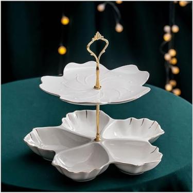 Imagem de Suporte de bolo moderno, prato de sobremesa, prato duplo de sobremesa, multicamadas, doces, frutas, suporte para casamento, festa de aniversário, suporte (A)