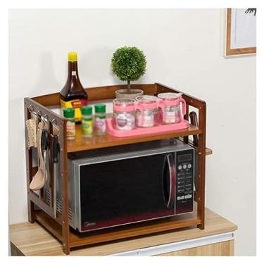 Imagem de HHHJQFAAT Suporte de microondas de bambu rack de cozinha rack de forno rack de armazenamento de especiarias para casa sala de jantar escritório cozinha suporte de impressora (Bruin 50 cm)