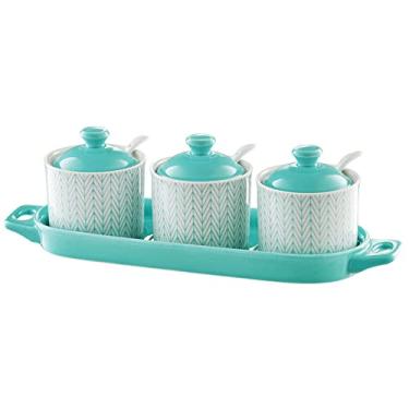 Imagem de Açucareiro azul com tampa, pote de armazenamento de açúcar, pote de açúcar, pote de tempero, pote de sal de açúcar, recipiente de tempero vermelho-3 conjuntos de frascos de especiarias (cor: verde 2