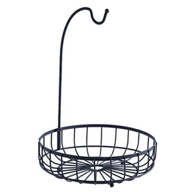 Imagem de Cesta de frutas Cestas de armazenamento de frutas cesta de armazenamento de frutas de ferro bandeja de servir tigela de frutas com cabide de banana lanches domésticos suporte de sobremesa cozinha