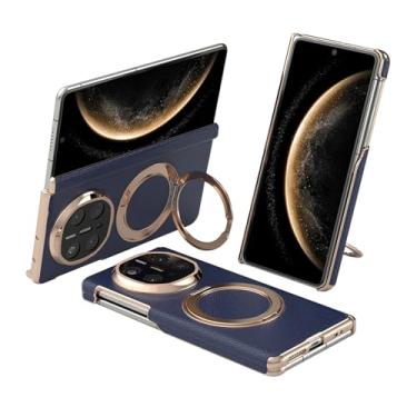 Imagem de FWYANZH Capa magnética para Huawei Mate X7, suporte de anel oculto capa traseira de couro proteção de dobradiça à prova de choque, borda galvanizada, azul, Mate X7